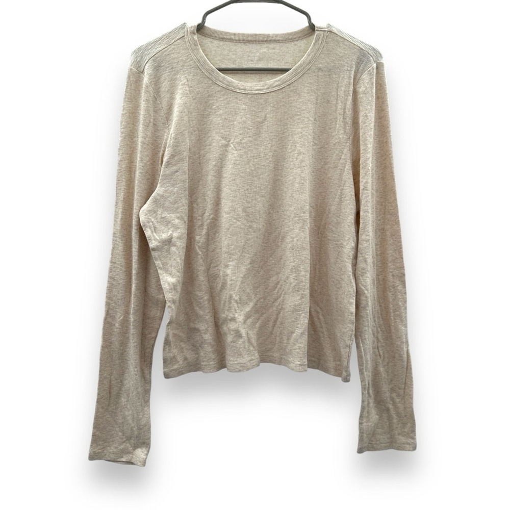 Aerie Cream Long Sleeve Ribbed Knit Crewneck Pullover Top Sz‎ XXL NEW